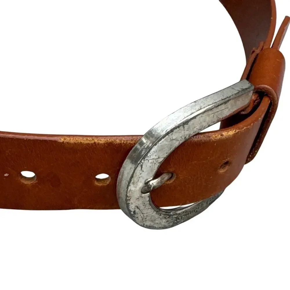 Kenneth Cole Brown Leather Silver Horseshoe Buckle Western Belt  27.5